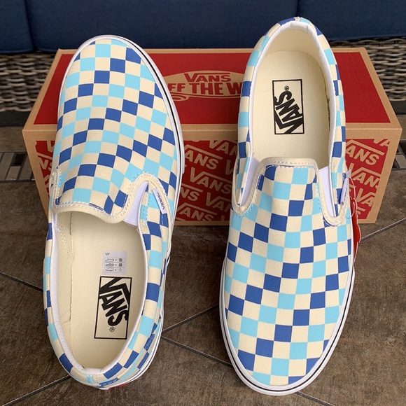 VANS Men’s CLASSIC SLIP ON CHECKERBOARD BLUE TOPAZ Sneakers - Picture 3 of 16
